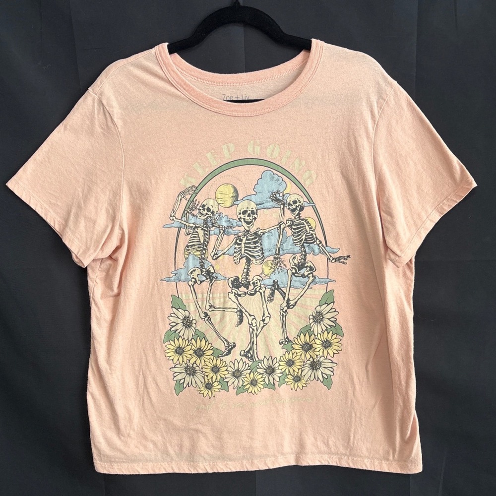 Keep Going Dancing Skeletons Sunflower T-Shirt XXL Hippie Boho Indie Punk Witchy